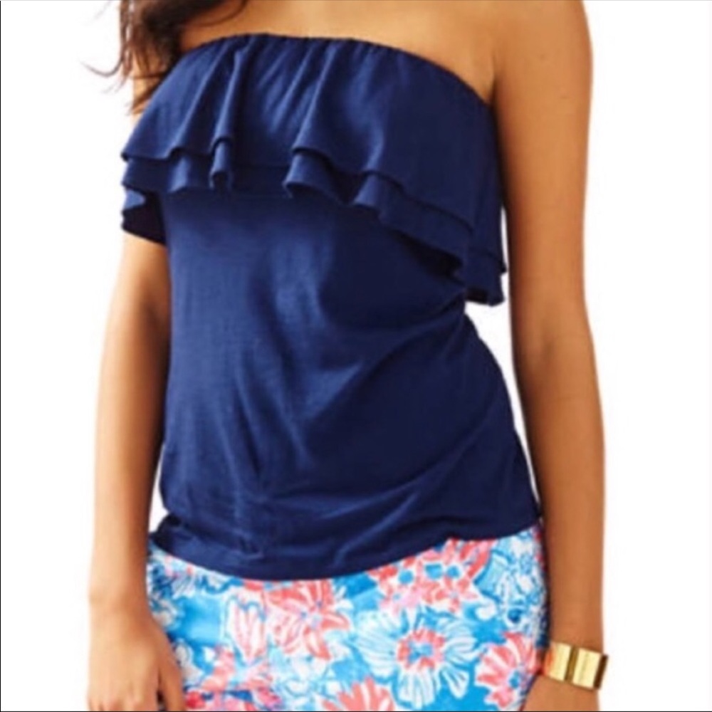Lilly Pulitzer Rilo Navy Ruffle Tube top xs